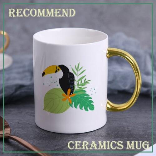 Creative Toucan Pattern Cup golden Handgrip Mug Gift Box Coffee Mug Couple Ceramic Wedding Bridal Lovers Gifts KTZW-028