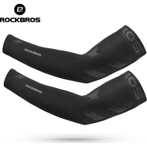 ROCKBROS Bike Arm Sleeves UPF50 Anti-UV Widened Anti-slip Stripe Breathable Men Women Arm Warmers Running Cycling Arm Cover Cuff