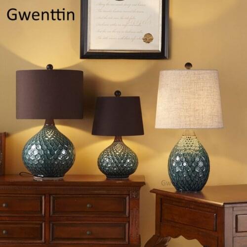 Vintage Ceramic Table Lamps Modern Luxury Led Stand Light Fixtures Fabric Standing Lights for Bedroom Bedside Lamp Home Decor