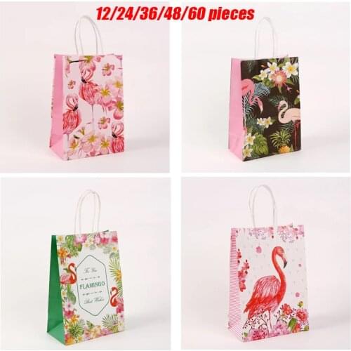 Flamingo Theme Birthday Party Supplies Kraft Paper Gift bags With Handles For Girls Festival Candy Box Multifunction Shop Bags