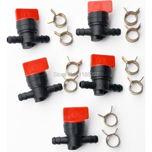 5pcs 1/4" Inline Straight Gas Fuel Cut Shut Off Valve for Briggs & Stratton + 10pcs Clamps for Briggs Stratton 494768 698183