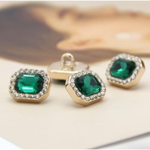 HENGC Green Rhinestones Jewelry Sewing Buttons For Clothes Women Shirt Dress Wedding Square Decorations DIY Crafts Accessories