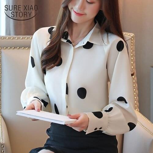 2021 Autumn New Fashion Women Shirts Print Polka Dot Long Sleeve Shirts Loose Button Blouses White and Black Women Tops 6447 50