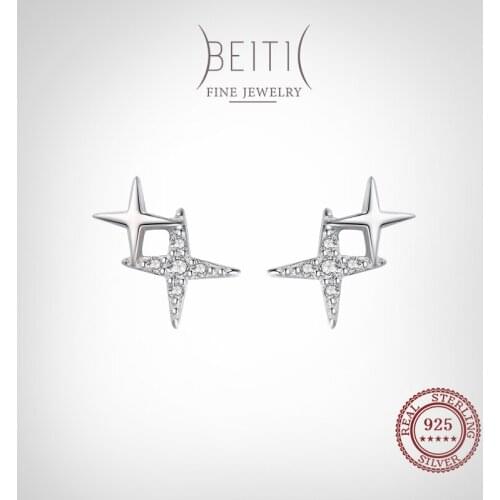 Beitil Clear CZ Sparkling Stars Cute Stud Earrings For Women Girl 925 Sterling Silver Fashion Hypoallergenic Jewelry