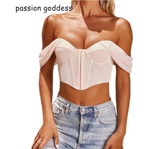 High Elastic Summer Women Sexy Off The Shoulder Crop Top 2020 Plus Size Pink Woman Short Tshirts Mesh Slash Neck Ladies Tops