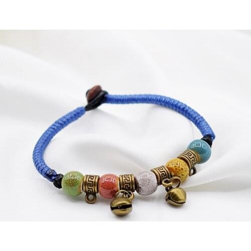 1PC Retro Style Hand Ornaments Small Fresh Literature Bohemian Ceramic Woven Bracelet For Women