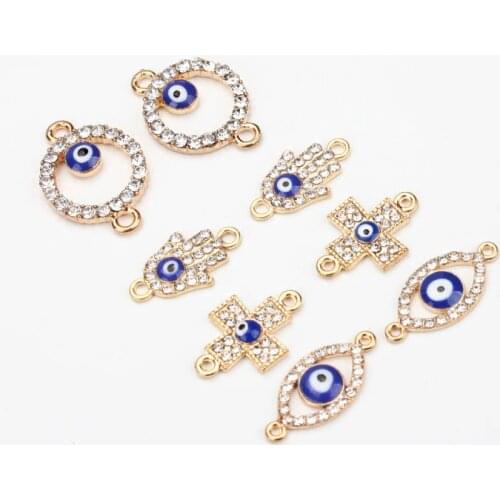 10pcs/lot Fashion evil eye connectors hamsa hand cross shape evil eye diy jewelry accessories findings for handmade bracelet
