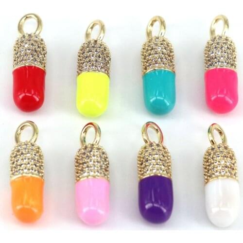 10Pcs Fashion Jewelry Zircon Gold Plated DIY Charm Necklace Oil Drip Enamel Chill Pill Capsule Pendant Necklace