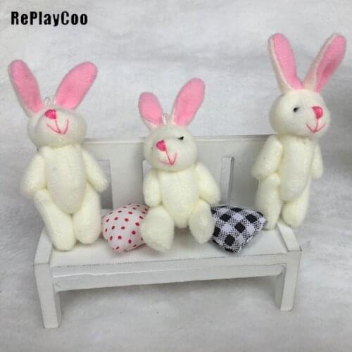 100Pcs/Lot Mini rabbit Stuffed Plush Toys Small Stuffed Toys Pink eared white rabbit Bunny rabbit 8cm/3.2" Pendant gift GMR082