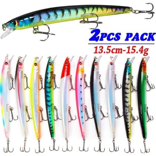 2PCS Minnow Fish Fishing Lures Bass Wobbler Popper Bait Artificial Hard Lures Saltwater Fishing Tackle 13cm-15g