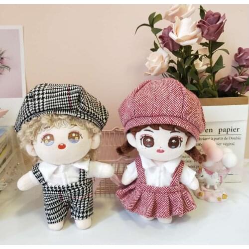 20cm Baby Doll Plush Dolls Clothes Plaid Shirt one-piece garment Dolls Accessories for Korea Kpop EXO Idol Dolls Gift