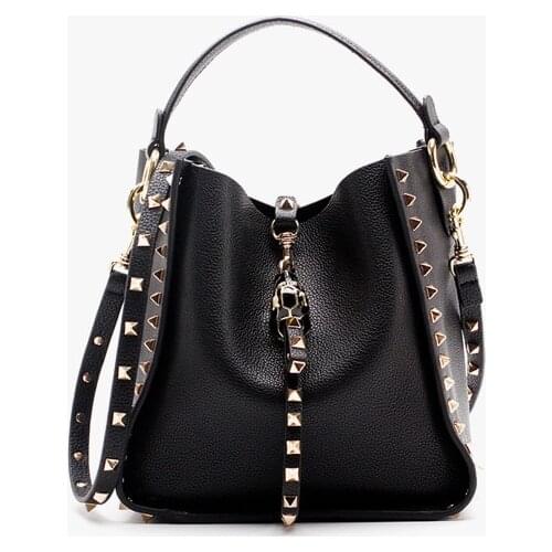 2020 fashion design rivet bucket handbags stud shoulder bags for women high quality