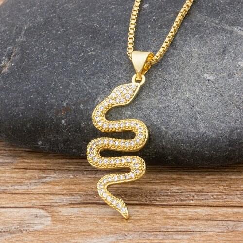 2020 New Trendy Snake Design Pendant Necklaces Gold Color Chain White Cubic Zirconia Choker Necklace For Women Men Jewelry Gift