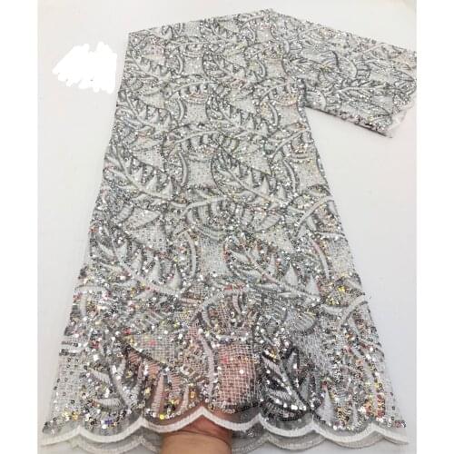 5Yards 2020 New Designs African Lace Fabric High Quality Lace Material French Embroidered Tulle Lace Fabric With Sequins AFFJF-1