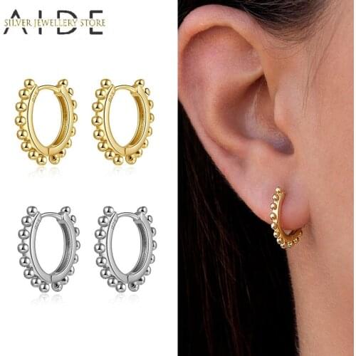 AIDE 925 Sterling Silver Small Beads Circle Hoop Earrings For Women INS Glossy Round Pierced Earings Fine Jewelry Gift kolczyki