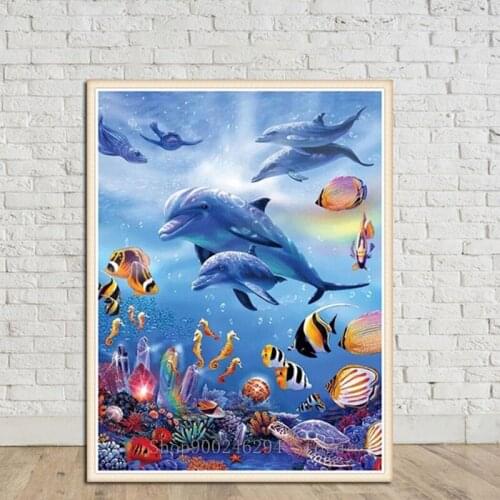 Diamond embroidery Underwater world dolphin fish 5d diy diamond painting square round drill mosaic cross stitch home decor FF479