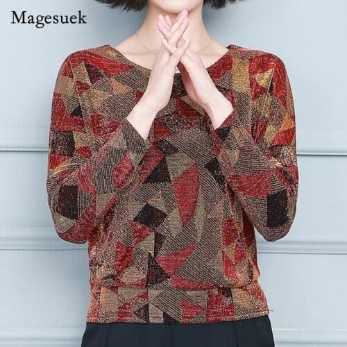 Plus Size Glitter Shirt Tops New Fashion Lattice Shirt Women Blouse Shine Womens Blouse Elegant Shiny Sequin Blouse Tunic 15801