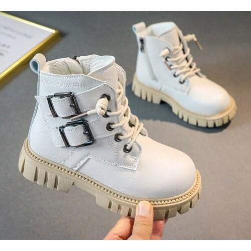 Girls fashion double buckle boots autumn and winter new boys British style Martin boots princess gear heightene bottom boots