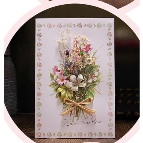 Dried flower Paper Greeting Card DIY Dried Flower Handmade Invitation Card Wish Card for Teachers