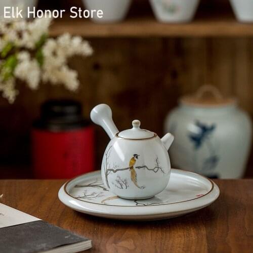 230ml Archaize Ru Kiln Gracked Glaze Side Of The Pot Personal Handmade Flowers And Birds Teapot Flower Tea Cups Teaware