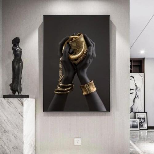 Black Womans Hand With Gold Jewelry Canvas Paintings On The Wall Art Posters And Prints African Art Pictures Home Wall Decor