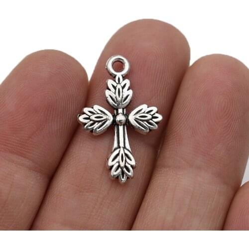 JAKONGO Antique Silver Plated Cross Charms Pendants for Jewelry Making Bracelet DIY Accessories 17x26mm 10pcs