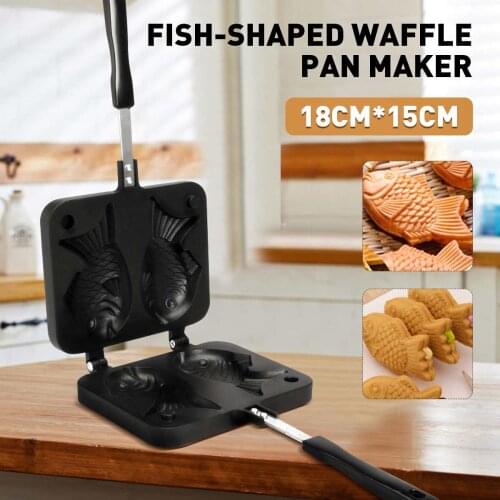 2 Molds Taiyaki Fish Shaped Waffle Pan Maker Non-stick Buscuit Cake Bake Bakeware Home Kitchen DIY Dessert Cooking Pan Plate