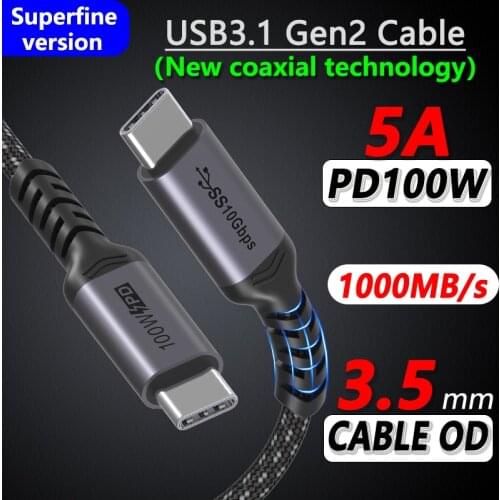 Coaxial Soft Slim USB C 3.1 Gen2 Type-C Date Cable PD100W 5A 4K60Hz 10Gbps Fast Charger Cable Samsung xiaomi Ipad Macbook Pro