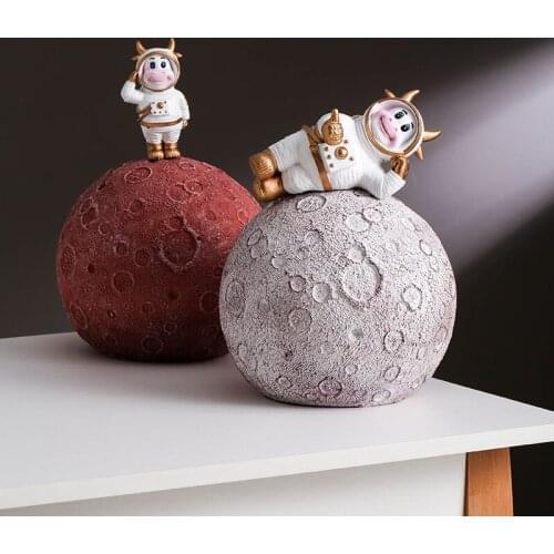 Cute animal moon Astronaut Cow Piggy Bank Kids Resin Crafts Coin money Boxes Saving Home Decoration Christmas gift For Kids