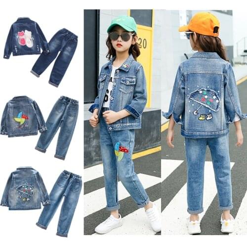 Girls Suit Cowboy Denim Jacket Coat + Denim Pants 2pcs Set Kids Clothing Toddler Girl Clothes Toddler Costume Fashion Outfit