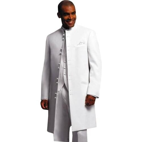 Mens Suit Stand-up Collar Round Neck Groom Father Family Elders Dinner Party(Blazer + Best + Bants)