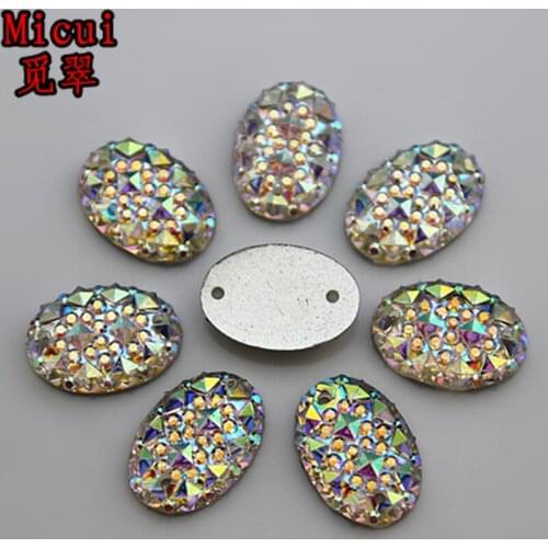 Micui 100PCS 13*18mm Clear AB Resin Oval Sew on 2 Hole flatback Stone Resin Rhinestone Crystal Stone For DIY Wedding Decoration