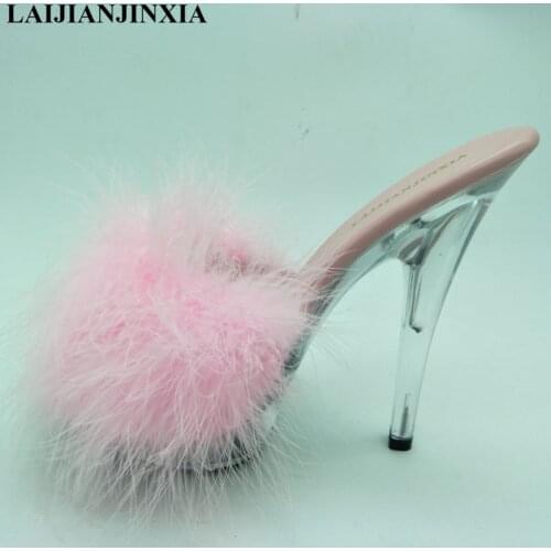 LAIJIANJINXIA NEW Summer Women Slippers Adult Party Shoes Clear Heels Ladies Shoes Real Image Plus Size 46 Nightclub Sexy Shoes