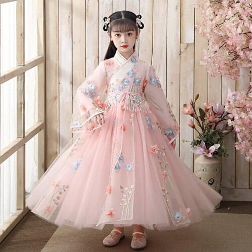 Autumn And Winter Girls Hanfu Long Sleeve Dress Keep Warm Wedding Party Evening Dress Adult Gift Chinese Style New Year Wear