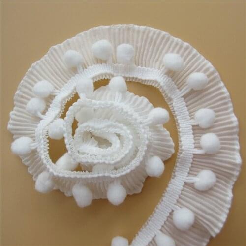 New 5 yards White Pompom Pleated Embroidered Fabric Lace Trim Ribbon Handmade DIY Bridal Sewing Craft For Costume Decoration