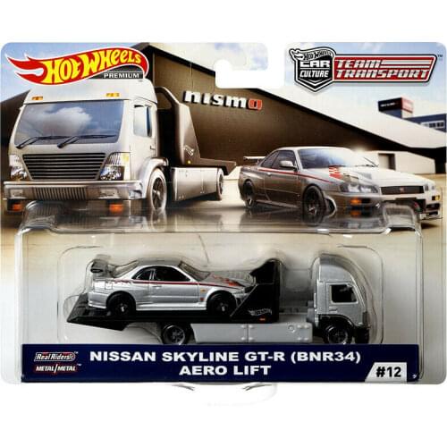 Hot Wheels Car NISSAN SKYLINE GT-R BNR34 AERO LIFT Car Culture Team Transport Real Riders Metal Diecast Model Car