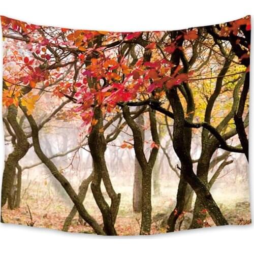 Misty Forest Red Tree Tapestry Wall Hanging Coverlet Bedding Sheet Throw Bedspread Living Room Tapestries Dorm Decor