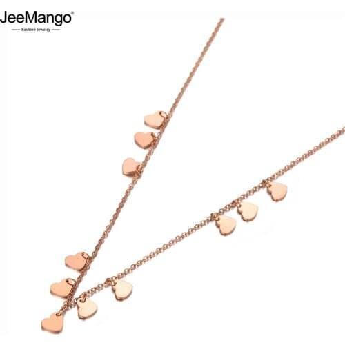JeeMango Trendy Bohemia Stainless Steel Love Heart Charm Choker Necklace Office/Career Link Chain Necklace For Women JN20081