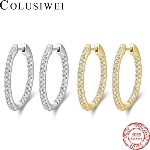 Colusiwei Fashion 925 Sterling Silver Round Earrings Micro-Inlaid Small Zirconia Hoop Earrings for Women Wedding Banquet Jewelry