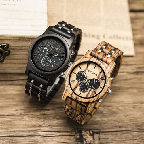 DODO DEER Wooden Stop Mens Watches in Wristwatch Male Chronograph Auto Date Luminous Hands Hot Selling Dropship