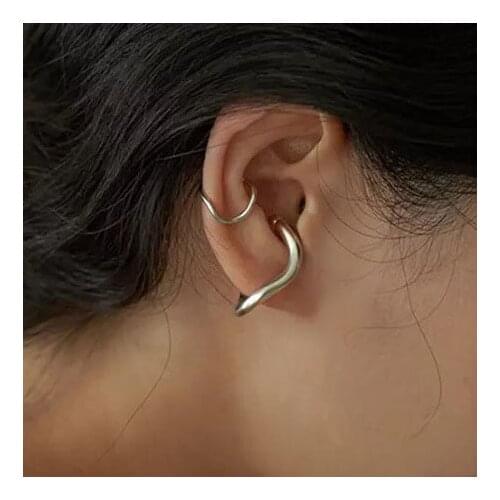 2 Pieces Set Of Clip Earrings For Women Matte Gold Silver Color Hook Shaped Ear Clip Without Pierced Fashion Charms Jewellery