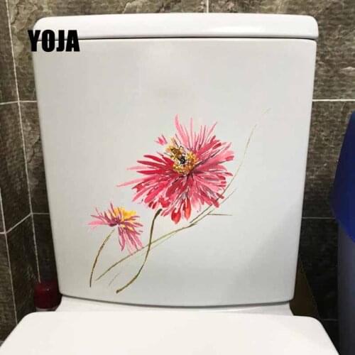 YOJA 19.2X22.6CM Red Flowers And Bee Watercolours Toilet Wall Sticker Decal Bedroom Home Decor T5-0822