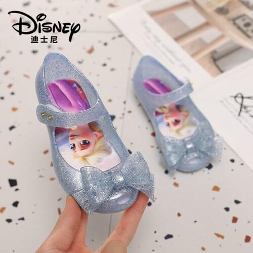 Disney New Princess Aisha Bow Girls Sandals Jelly Shoes Waterproof Non-slip Cute Children Jelly Shoes