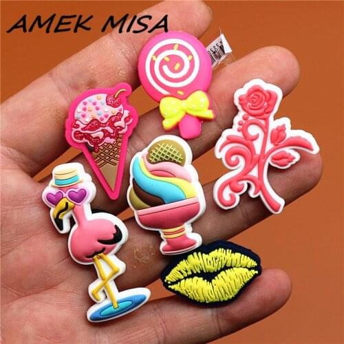 Novel Single Sale Pink style Shoe Charms Accessories Cute Ice cream Garden Shoe Decoration for croc jibz Kids X-mas Gifts U119