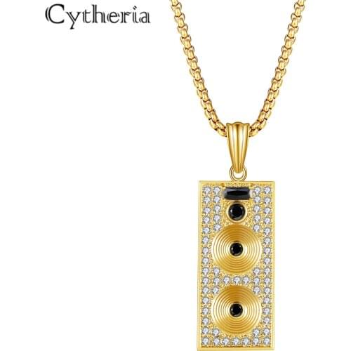 New trendy luxury golden crystal rhinestone Speaker pendant necklace for women men necklace gifts