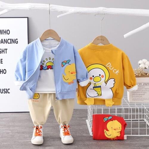 New Autumn Baby Boys Fashion Causal Suits Cartoon Coat T-shirt Pants 3Pcs/Set Children Long-sleeved Kids Suits Set 1-5 Years
