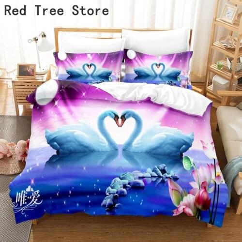 Swan Beautiful Goose Duvet Cover and Pillowcase Animal Printed Bedding Set 2/3 Pcs Double Full Queen King Size Quilt 220x240cm