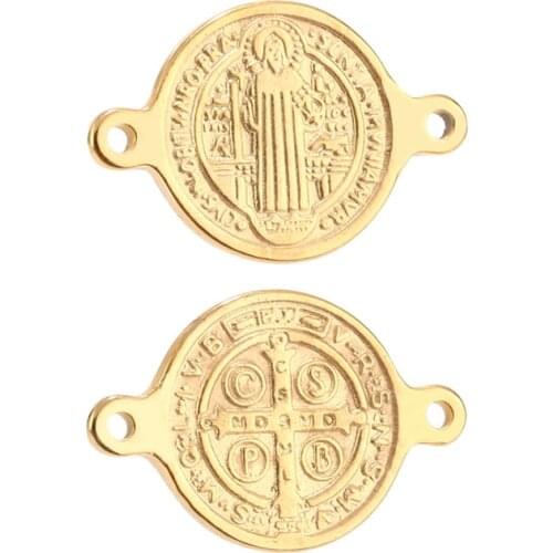 Gold tone Jesus Cross Round stainless steel Charms Pendants connectors 14mm*21MM