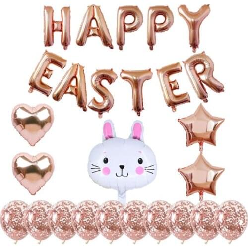 Happy Easter Foil Balloons Letter Banners Rabbit Star Musical Note Shaped Decorative Balloons for Easter Festival Party Supplies