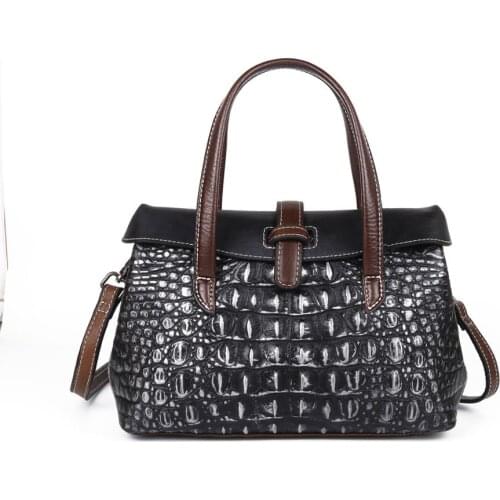 Women Genuine Leather Handbag Fashionable Crocodile Pattern Cow Leather Shoulder Bag Classical female Tote handbag Crossbody Bag